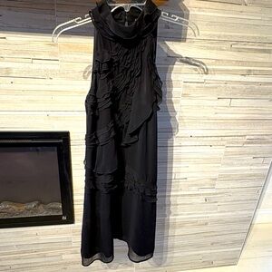 Halter Sisley dress with chiffon ruffles down the front side zip black size med